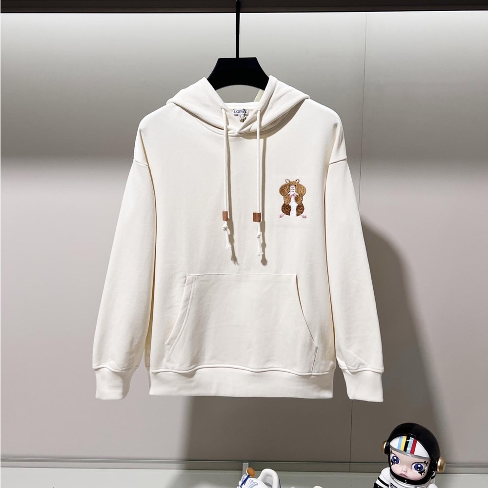 Loewe Off-White Long Sleeve Hoodie with Bear Design